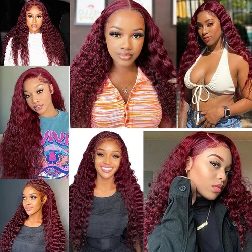 #99J Bundles Human Hair Deep Wave Bundles 30 Inch Burgundy Deep Wave Bundle Unprocessed Brazilian Virgin Weave Hair 1 Bundle 50 Gram Per Bundle