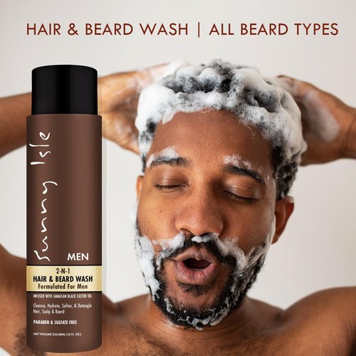 Sunny Isle Jamaican Black Castor Oil 2-N-1 Hair & Beard Wash 12oz | Cleanses, Hydrates, Moisturizes Hair & Skin | Detangles Beard | Paraben & Sulfate FREE