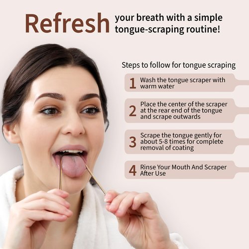 MasterMedi Pure Copper Tongue Scraper for Adults, Tongue Scrubber for Bad Breath, Easy to Use, Tongue Cleaner for Oral Care & Hygiene (Copper Pack of 3)
