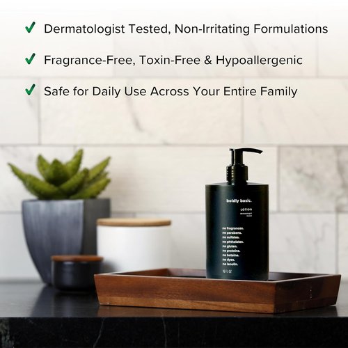 Boldly Basic Fragrance-Free Lotion - Moisturizer for Dry, Sensitive Skin - Non-Greasy & Hypoallergenic (16 oz)