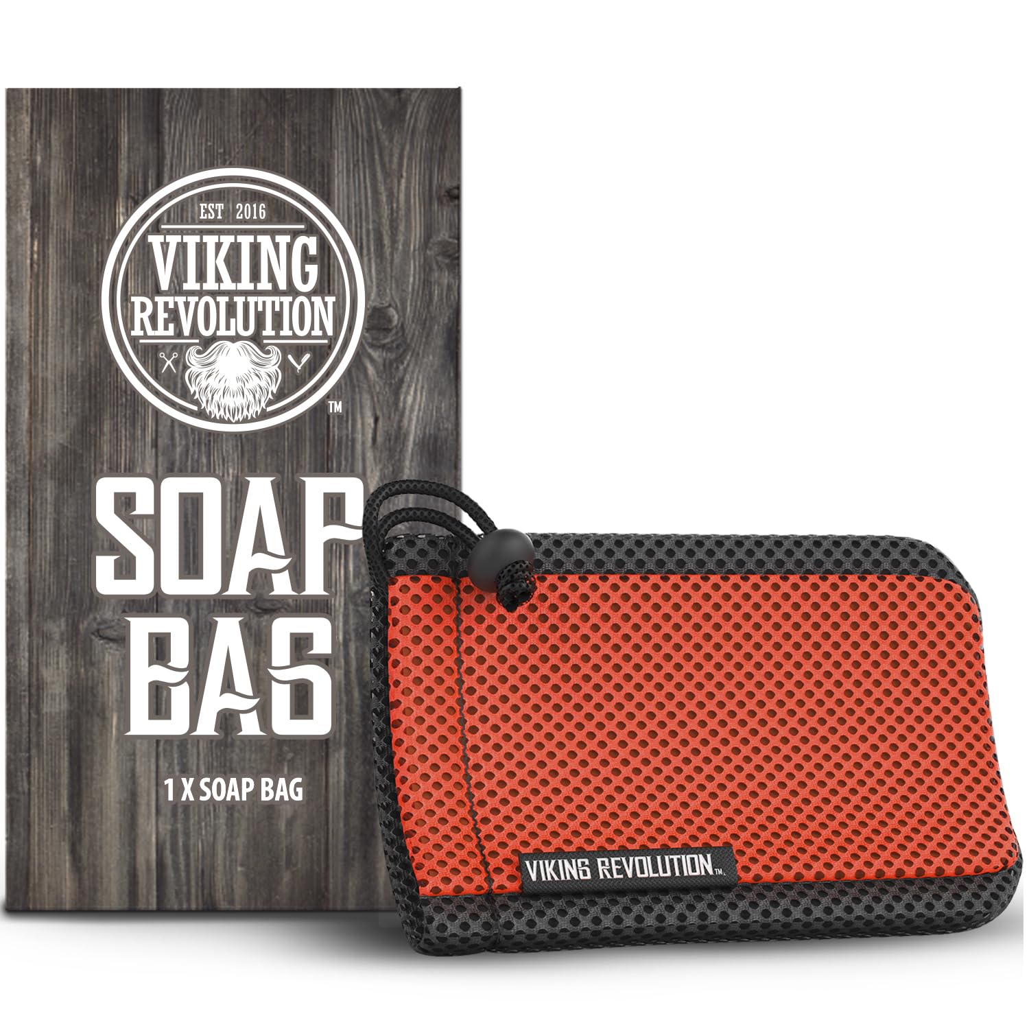 Viking Revolution Soap Bag with Drawstring - Mesh Soap Savers for Bars - Red Mesh Exfoliating Body Scrubber - Creates Rich Lather, Hang to Dry, Ready for the Next Scrub (5.9"x3.7", 1 Piece)