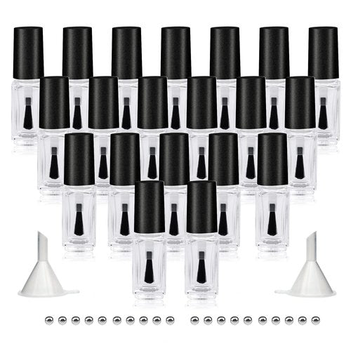Agidea Empty Nail Polish Bottles with Round Brush 5ML, 20Pack Small Empty Glass Refillable Nail Polish Containers with Mixing Balls & Funnels (Matte Black)