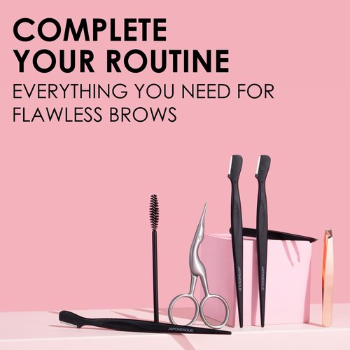 JAPONESQUE Pointed-Slant & Slant Tweezers, 2 Pack for Eyebrow Grooming, Facial Hair Removal, Rose Gold and Black, Stainless Steel