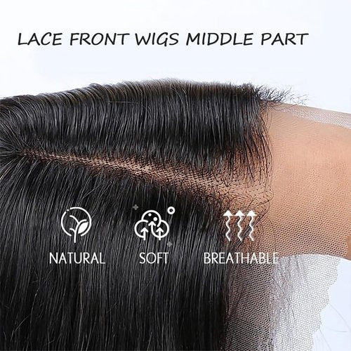 Emistar Layered Straight Synthetic Lace Front Wig for Black Women 13x6 Lace Front Wigs Soft & Natural as Human Hair Pre Plucked with Baby Hair Long Straight Synthetic Wig Natural Black (Black2.0)