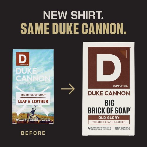 Duke Cannon Big Brick of Soap - Old Glory | 10oz Triple-Milled Bar Soap for Men | Long-Lasting Leather & Tobacco Scent | Supports U.S. Veterans
