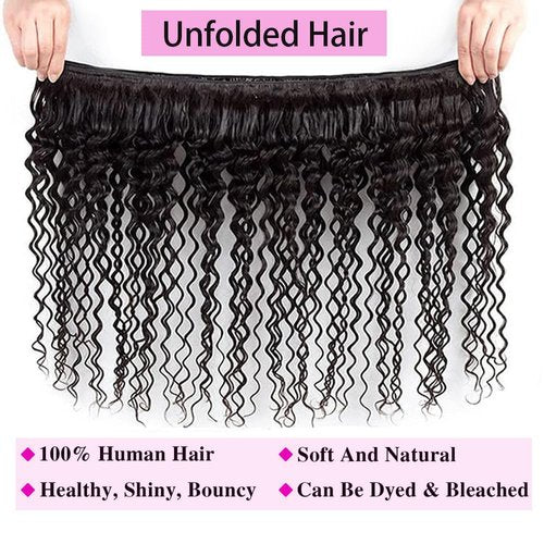 Human Hair Bundles 20 Inch Single Deep Wave Hair Bundles 100% Unprocessed Brazilian Virgin Deep Curly Human Hair 1 Bundles Deep Wavy Hair Extensions for Black Women Natural Black