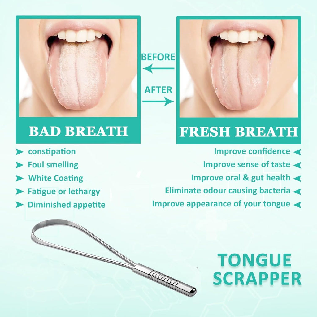 YASHIKA ENT Stainless Steel Tongue Scraper - 2 Pack with Multicolor Travel Cases | Easy Oral Care Solution
