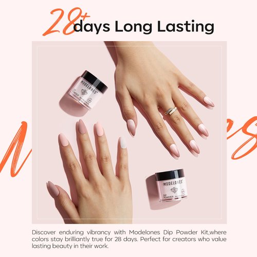 Modelones Dip Powder Nail Kit - 4 Spring Summer Nude Pink Glitter Colors | Complete DIY Manicure Set
