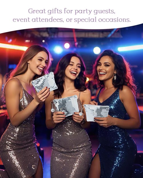 RGBDOT 6 Pack Disco Ball Makeup Bag - Disco Party Decorations and Favors, Sequin Mirror Cosmetic Bag for Women