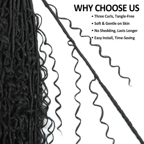9 packs Boho Faux Locs Crochet Hair, 30 Inch, Natural Black Pre Looped Goddess Soft Locs Crochet Hair with Curly Ends, Bohemian River Locs for Black Women(1B#, 30 Inch)