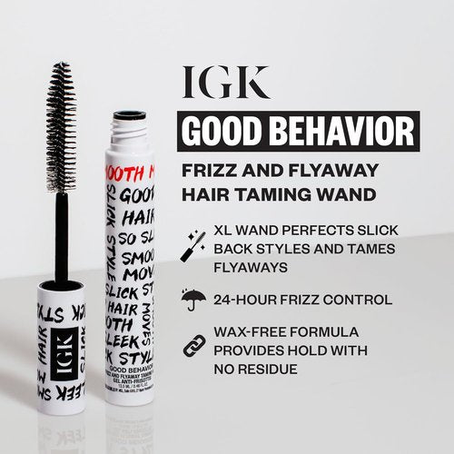 IGK Good Behavior Frizz & Flyaway Hair Taming Wand - Lightweight Gel Control Stick for Smooth, Sleek Hair, 0.24 oz