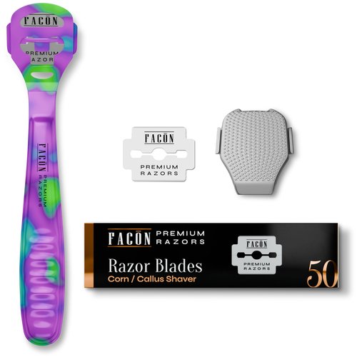 Facón Professional Callus Shaver Remover with 50 Blades, Pedicure Razor for Feet & Hands, Foot Razor for Callus Removal, Callus Blade Remover, Corn Shaver, Surgical Grade Premium Stainless Steel Tool