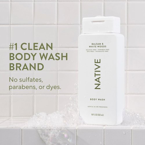 Native Body Wash - Naturally Derived Ingredients for Soft, Hydrated Skin | Balsam & White Woods, 18 oz