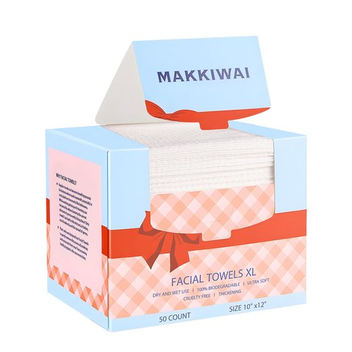 MAKKIWAI Face Towels Skin Club,1 Pack 50 Ct makeup remover wipes, 10"×12" Disposable eyelid wipes XL, Ultra Soft Makeup Remover Dry Wipes, Facial Towel