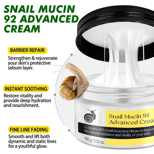 Snail Mucin 92% Repair Serum Cream - Face Moisturizer Hydrating Anti Age Firming Wrinkle Reduction Daily Repair Snail Mucin Face Cream for Dry & Sensitive Skin, All Skin Types-100 g/3.52 oz