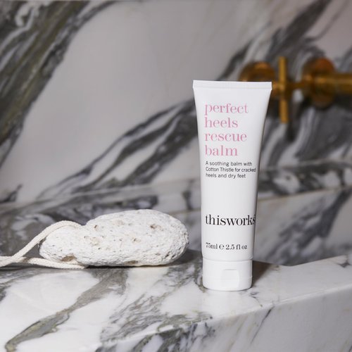 THISWORKS Perfect Heels Rescue Balm: A Natural Vegan Formula to Nourish, Repair and Moisturise with Cotton Thistle, Lemon and Lavender Essential Oils, Silicone Free, 75ml