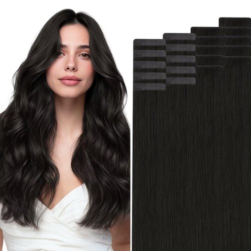 HOTBANANA Invisi Edge Tape in Hair Extensions Human Hair, 10inch 30g 10pcs Invisible & 10pcs Classic Natural Black Seamless Tape in Hair Extensions Straight Injected
