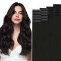 HOTBANANA Invisi Edge Tape in Hair Extensions Human Hair, 10inch 30g 10pcs Invisible & 10pcs Classic Natural Black Seamless Tape in Hair Extensions Straight Injected