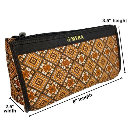Myra Bag Pouch for Women - Southwestern Aztec Canvas Cosmetic Makeup Bag for Travel - Brown