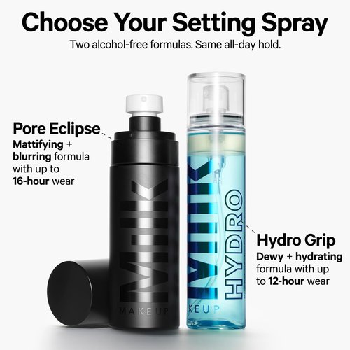 Milk Makeup Hydro Grip Set + Refresh Spray with Hyaluronic Acid – Sets Makeup + Hydrates Skin for Up to 12 Hours – Long-Lasting, Alcohol-Free Facial Mist for Dewy, Radiant Skin – 1.69 oz