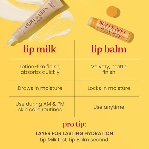 Burt’s Bees Lip Milk - Toasted Coconut Daily Lip Moisturizer | Vitamin-Enriched Hydrating Balm, 0.34 Fl Oz