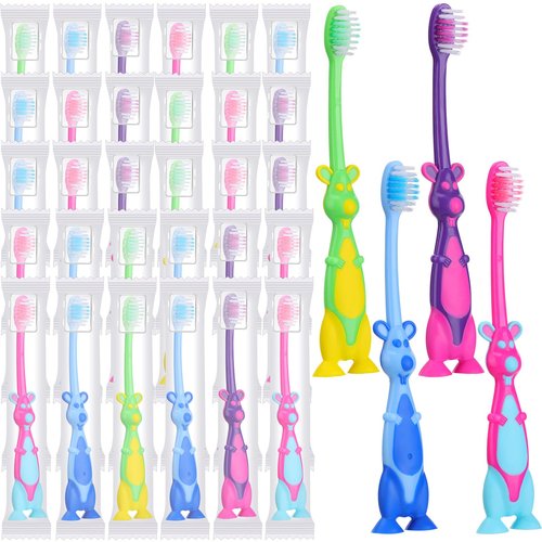 Gerrii Kids Toothbrushes Bulk Soft Lovely Little Kangaroo with Covers Suction Cup Individually Wrapped for Children Toddler Home School Camp Daycare Travel(100 Pcs)