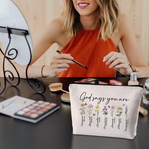SYIJIMSJKT Inspirational Gifts for Women Cosmetic Bag God Says You Are Christian Gifts for Women Faith Travel Organizer Makeup Bag Encouraging Meaningful Birthday Christmas Gifts for Teenager Sister