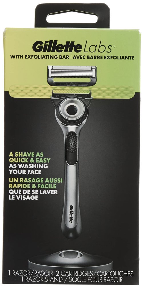 Gillette Labs Mens Razor with Exfoliating Bar, Shaving Kit for Men, Includes 1 Handle, 2 Razor Blade Refills, 1 Premium Magnetic Stand