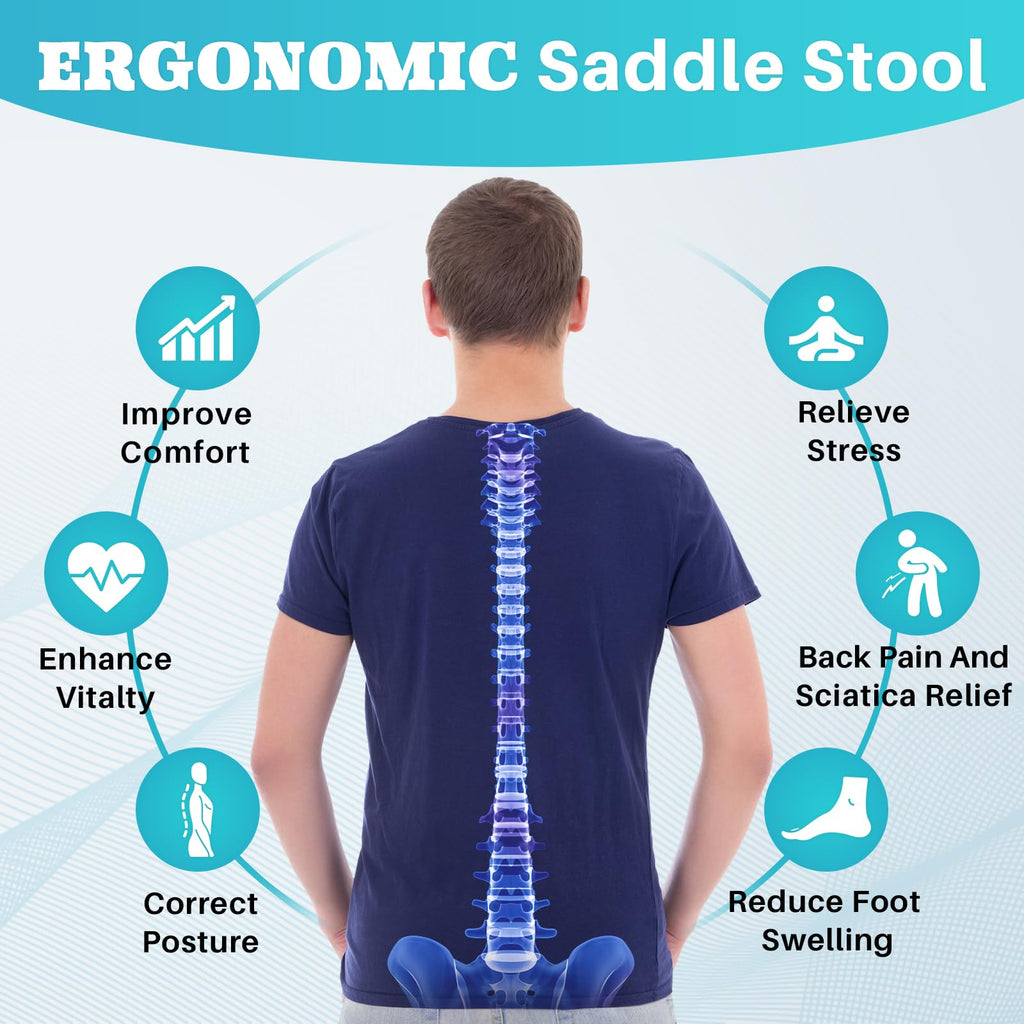 YEEZEE Saddle Stool Ergonomic- Comfortable Rolling Saddle Stool with Wide Thick Saddle Seat Padding, Swivel Adjustable Saddle Chair with Wheels and Ring Pedal for Medical Massage Salon (Dark Black)