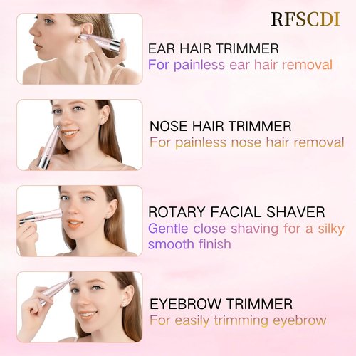 RFSCDI 5-in-1 Rechargeable Nose & Facial Hair Trimmer - IPX7 Waterproof Dual Edge Grooming Kit for Men & Women, Perfect for Hair Removal of Nose, Eyebrows, Arm, Bikini, and Ear Hair (Pink)