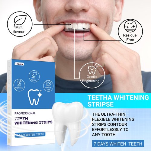 Teeth whitening Strip,28 Sensitivity Free Whitening Strips, Peroxide Free,14 Treatments Kit Professional and Safe Teeth whitening Strips