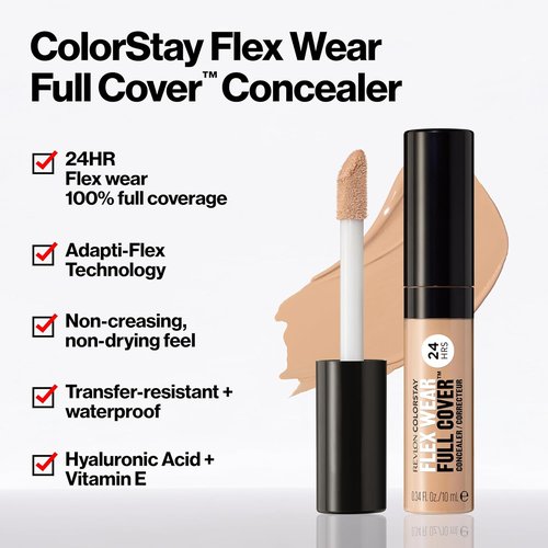 Revlon ColorStay Flex Wear Concealer - Full Coverage, Non-Creasing Formula with Hyaluronic Acid | 005 Fair, 0.34 Fl Oz