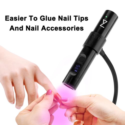 M - GlamCure GO Nail Flash Cure Lamp with Focus Beam Technology, Touch Screen - LED & UV Nail Light - Curing Lamp for Gel Nails, Acrylic, Builder - Portable & Adjustable (Black)