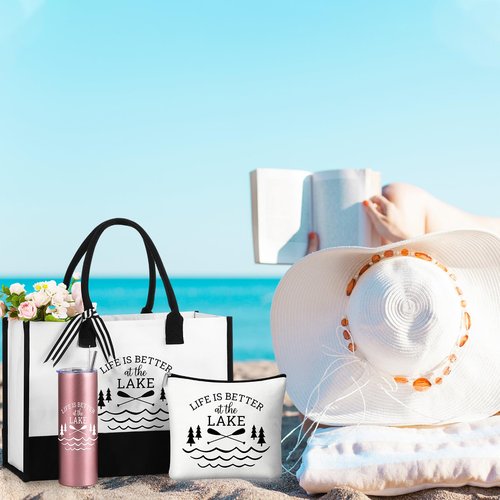 Sieral 3 Pcs Life Is Better at the Lake Gifts for Women 20 oz Tumbler with Text Stainless Steel Mug Cup for Trip Housewarming Gift