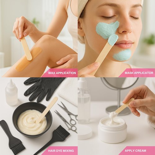 500 Pcs Waxing Sticks Assorted Wax Applicator Set For Body Legs Face, Wax Stick for Hair Removal 3 Style Wood Popsicle Sticks For Waxing, Mud Mask or Wood Crafts (Beige)