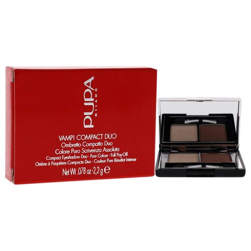 PUPA Milano Vamp! Compact Duo Eyeshadow - High Pigment, Adjustable Coverage - 005 Milk Chocolate - 0.078 Oz