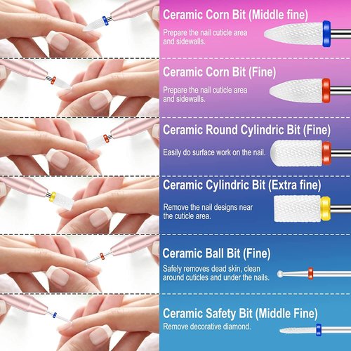 25Pcs Nail Drill Bits Set with Rhinestone Holder, 3/32 Inch Ceramic Diamond Carbide Cuticle Efile Remover Nail Drill Bit for Home Salon Acrylic Gel Polish Manicure Pedicure
