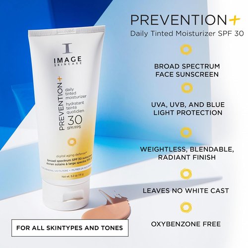 IMAGE Skincare Daily Tinted Moisturizer SPF 30 - No White Cast, Hydrating Formula, 3.2oz