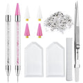 LIGHT RAIN Rhinestone Picker Tool - 2pcs Dual-head Bedazzling Pen with 4 Wax Tips, 8pcs Clay, Adjustable Precision Tweezers, 1400pcs Rhinestones and 2pcs Organizer Tray Kit for Nail Art