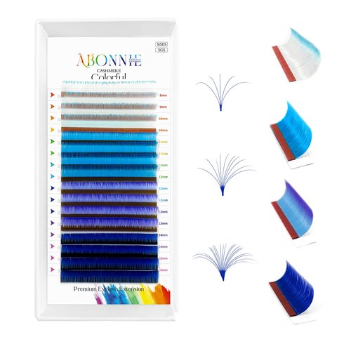 ABONNIE Colored Lash Extensions, Easy Fan Eyelash Extensions 0.07 D Curl 16mm Mix Volume Lash Extensions, Lash Fan for Professional Salon Supplies (0.07-D-Blue Ombre 16mm)