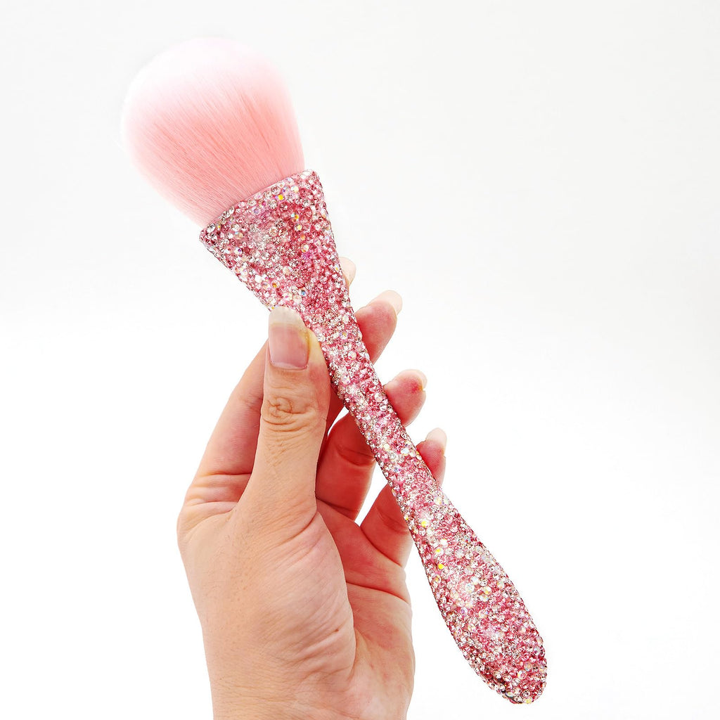 XEAOHESY 1pc Pink Rhinestones Nail Dust Brush Mineral Powder Brush Blush Brush Soft Fluffy Foundation Brush Large Face Powder Makeup Brushes Kabuki Brush for Powder