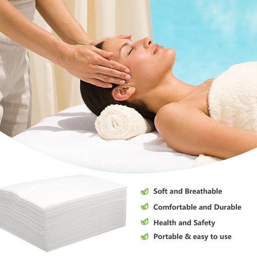 Tvvcalk 50pcs Massage Table Sheets, Disposable Bed Sheets Soft Non woven Fabric Spa Bed Sheets Breathable For Massage Beauty Salon Eyelash Wax Tattoo Bed Covers, 31" x 71" White