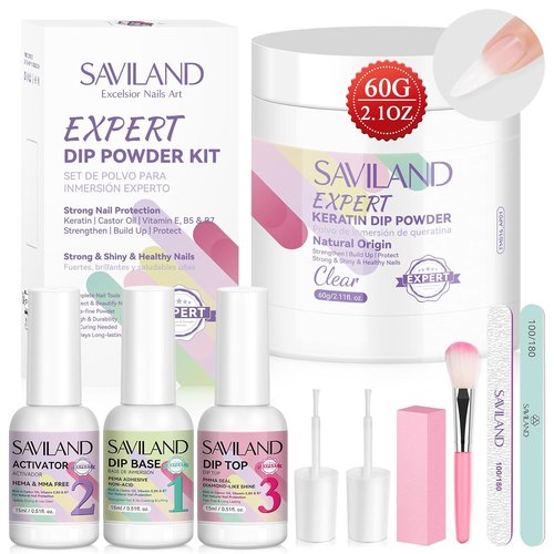 SAVILAND Clear Dip Powder Nail Kit - 60g (2.1oz) Professional Dipping Powder Set for French Manicure