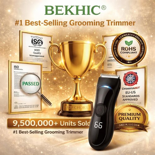 Bekhic® Manscape Groin & Body Hair Trimmer for Men – Waterproof Pubic Hair Shaver & Ball Groomer with LED Light – No-Nick Ceramic Blade, 90-Min Runtime, Cordless Wet/Dry Clipper for Sensitive Skin