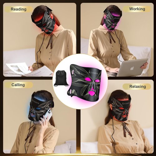 Lovsheme Red Light Therapy for Face, LED Face Mask Light Therapy, Red Light Therapy Mask for Acne, Wrinkles and Skin Rejuvenation, 320 LEDs, 3 Modes, 10-Min Auto Off, Eye Protection Included