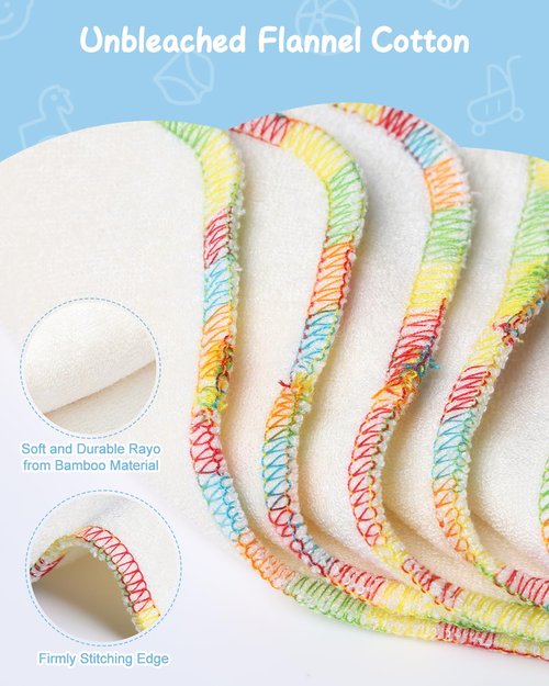 Babygoal 30PCS Reusable Diaper Wipes, Natural Unbleached Baby Face Wipes, Soft Sturdy, 8 x 8 Inches, 30BW02-B