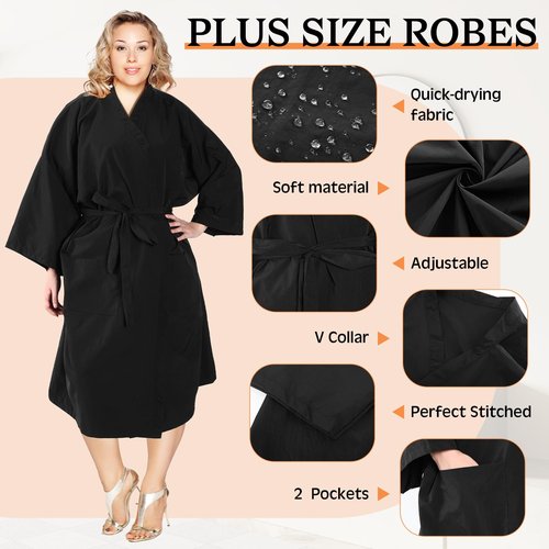 Toulite 4 Pcs Salon Client Gown Robes Cape Hair Salon Black Smock Client Gown Cape with Adjustable Tie for Hair Cutting(Two Pocket, X-Large)