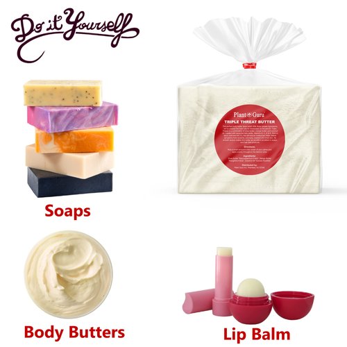 Plant Guru Triple Threat Body Butter 5 lbs. Bulk - Blend of Shea, Mango & Coconut Oil - 100% Pure Natural Raw Unrefined Moisturizer For Dry Skin, Face And Hair. Great For Lip Balm and Soap Making