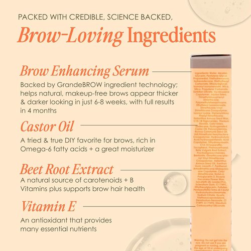 Grande Cosmetics GrandeBROW Tinted Brow Gel & Enhancing Serum - Thicker, Darker Brows with Castor Oil & Mini Fibers