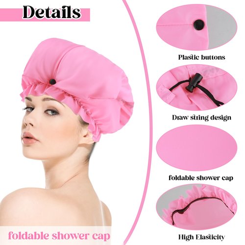 2 Pcs Large Shower Cap for Braids, Extra Long Shower Cap for Women Long Hair & Locs, Waterproof Hair Bonnets for Dreadlocks Drawstring Bath Caps for Women & Men (Black, Pink)